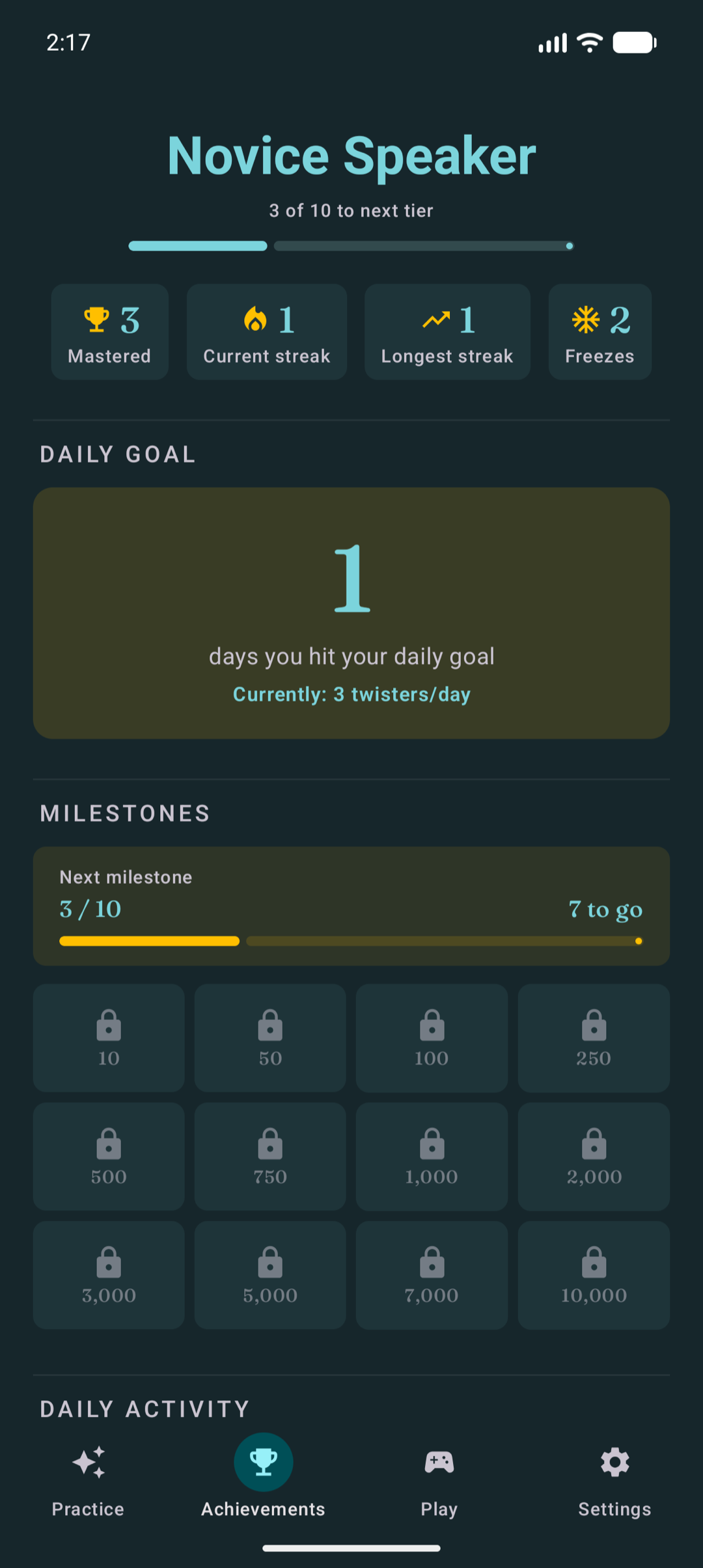 Achievements with speaker tier and stat tiles