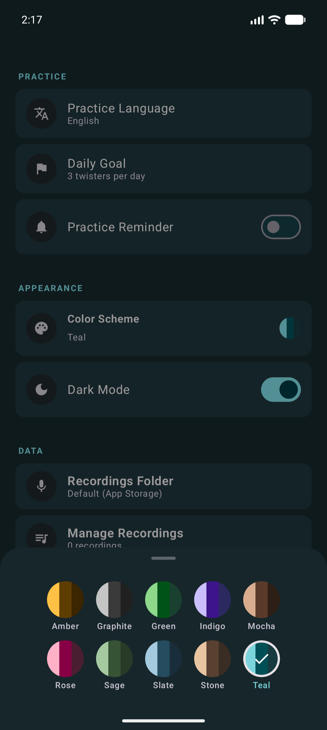 Color scheme picker 2x5 grid
