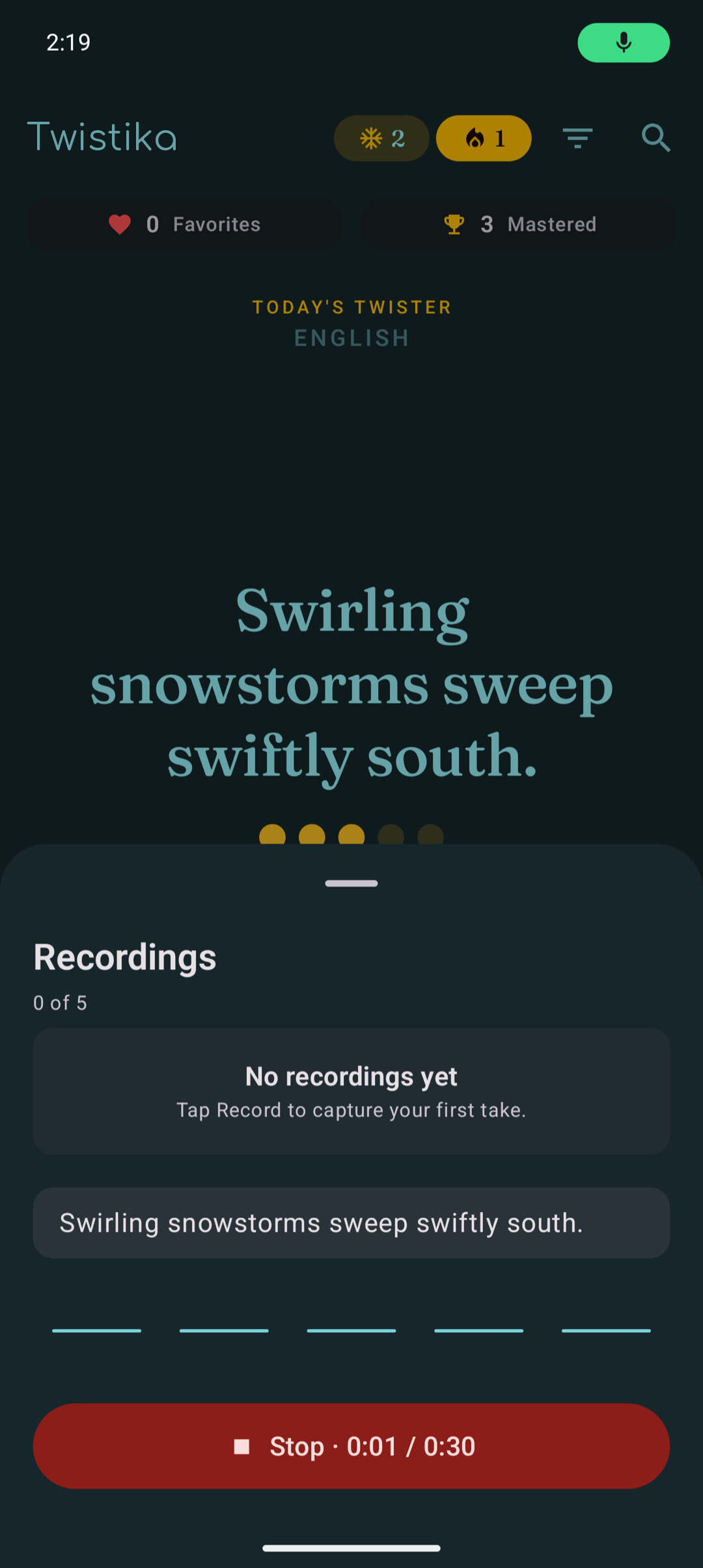 Recording sheet with live waveform